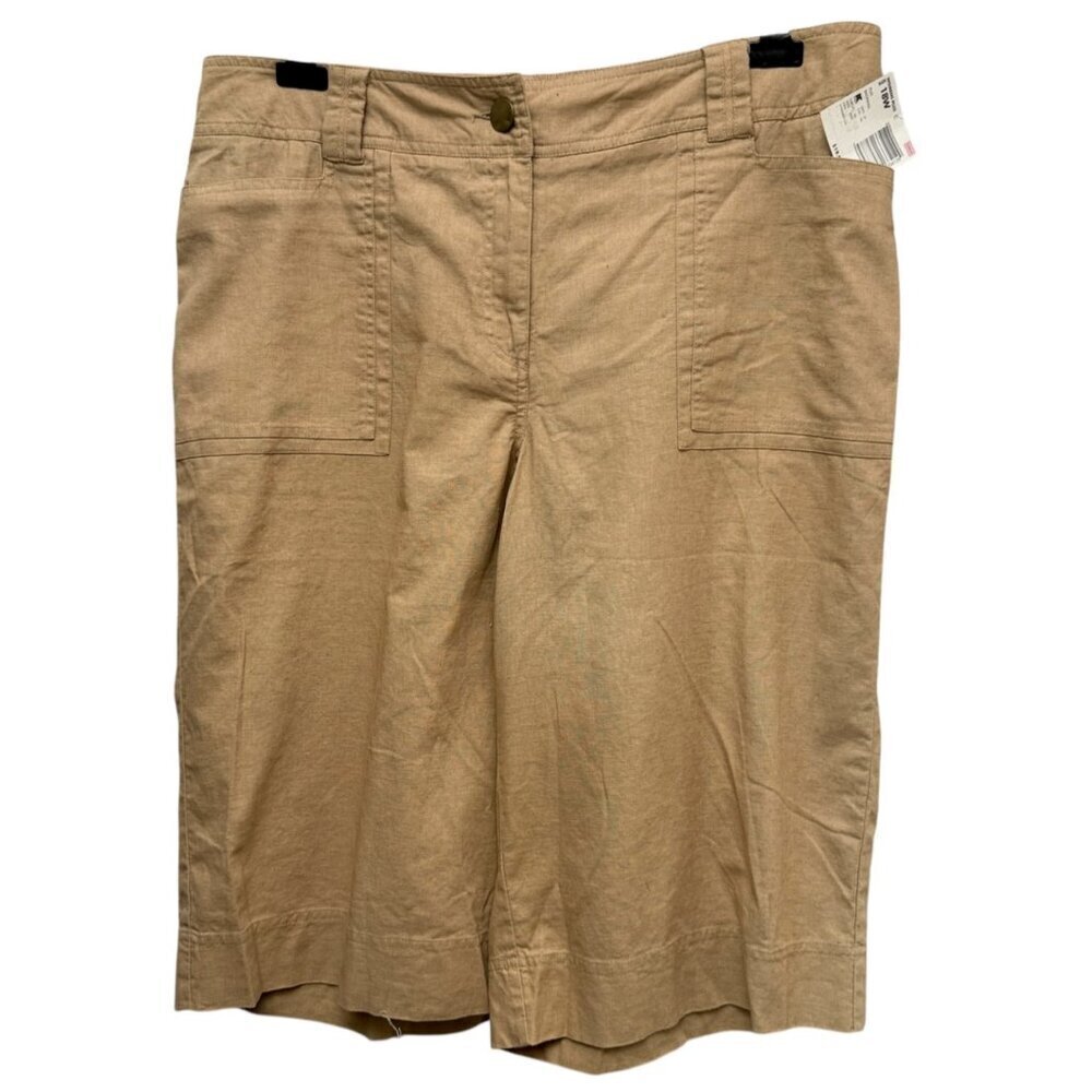 NEW Basic Editions Bermuda Shorts Plus Size 18W Womens Tan Elastic Waist